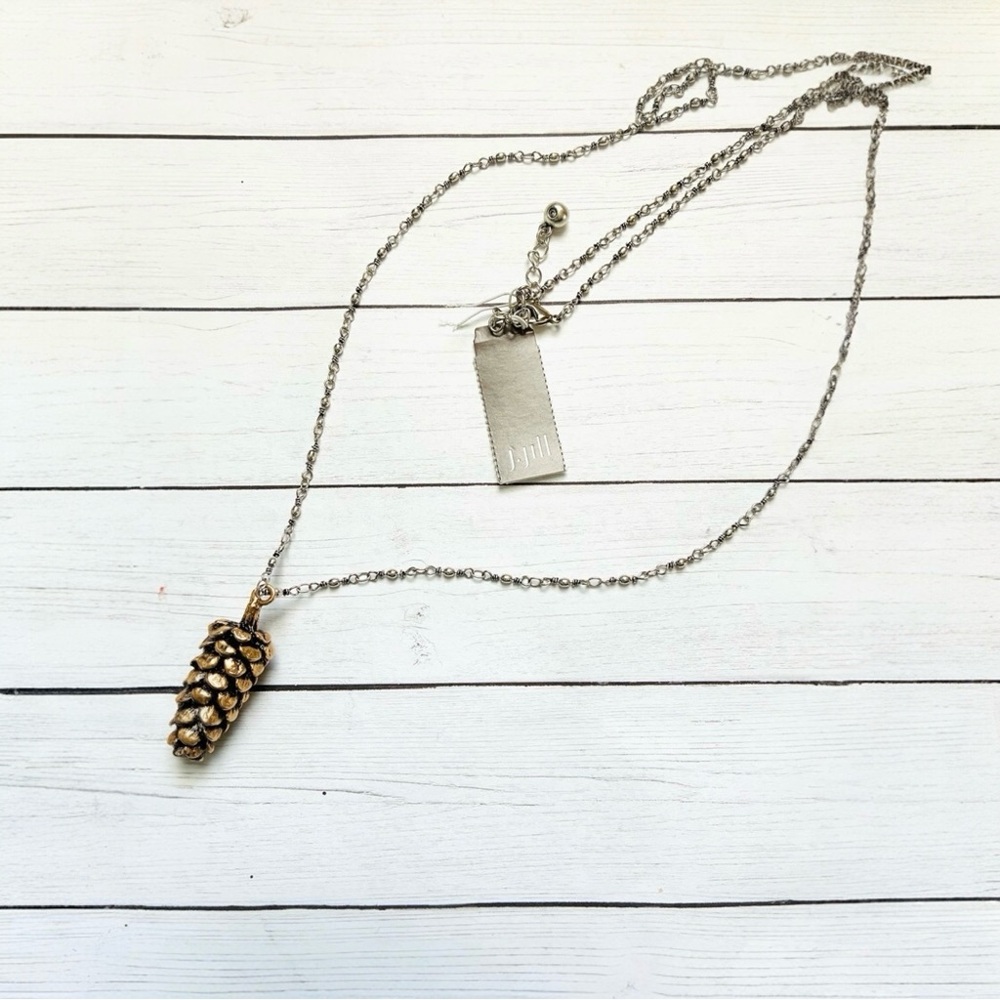 NEW NWT J. Jill Gold Pinecone Pendant Silver Long Necklace $39 Retail